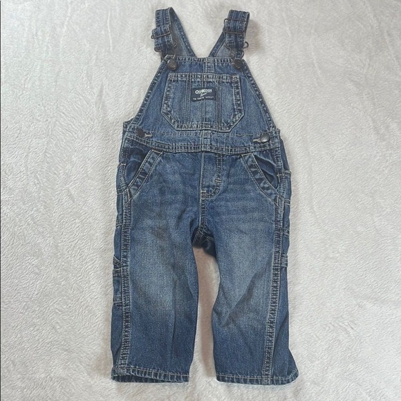 OshKosh B'Gosh Baby Denim Overalls 9M Snap Leg Adjustable Straps 100% Cotton - Picture 1 of 7